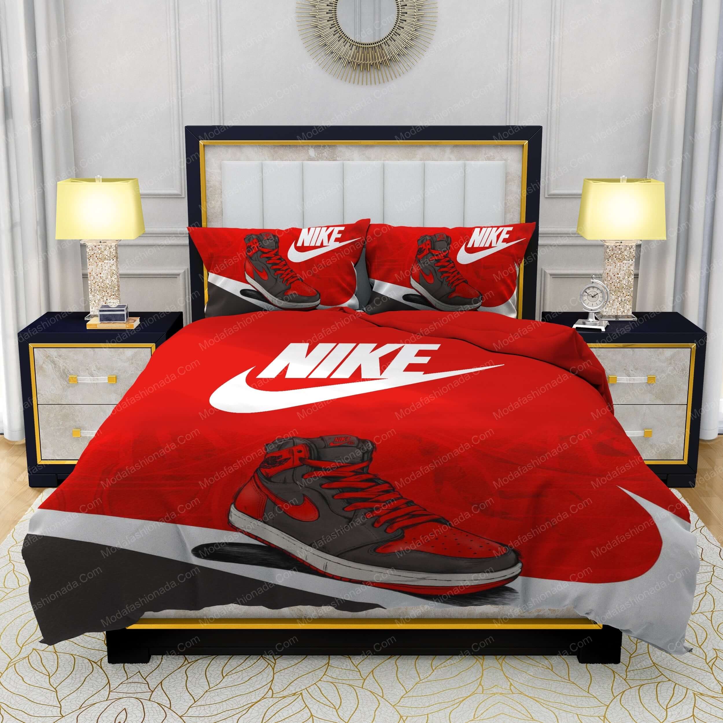 Famous Nike Air Jordan Red Background Design & Quality Comfortable 4 Pieces Bedding Sets - Modafashionada.Com