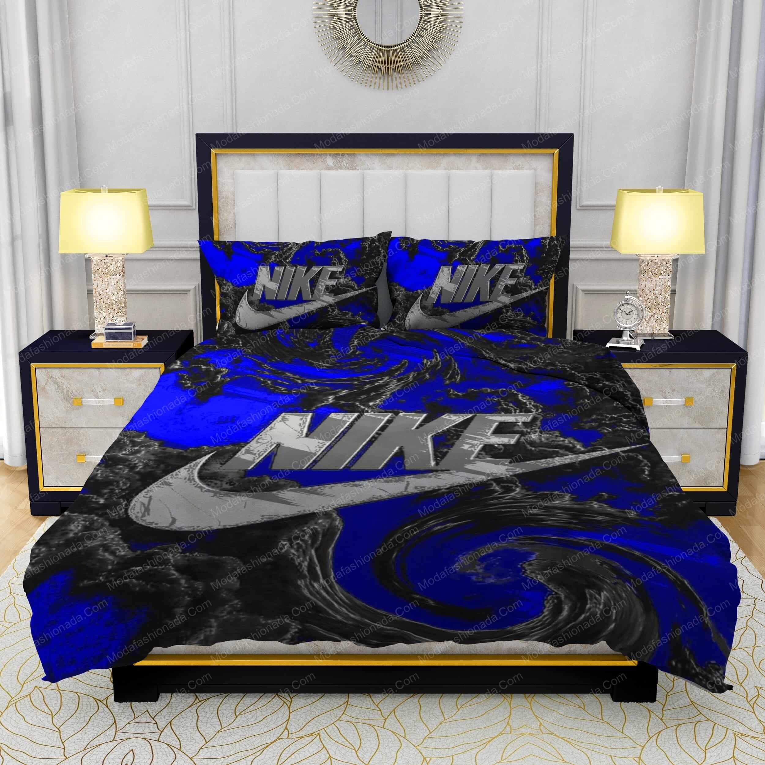 Famous Nike Design Navy and black Silk Material Soft & Quality Comfortable 4 Pieces Bedding Sets - Modafashionada.Com