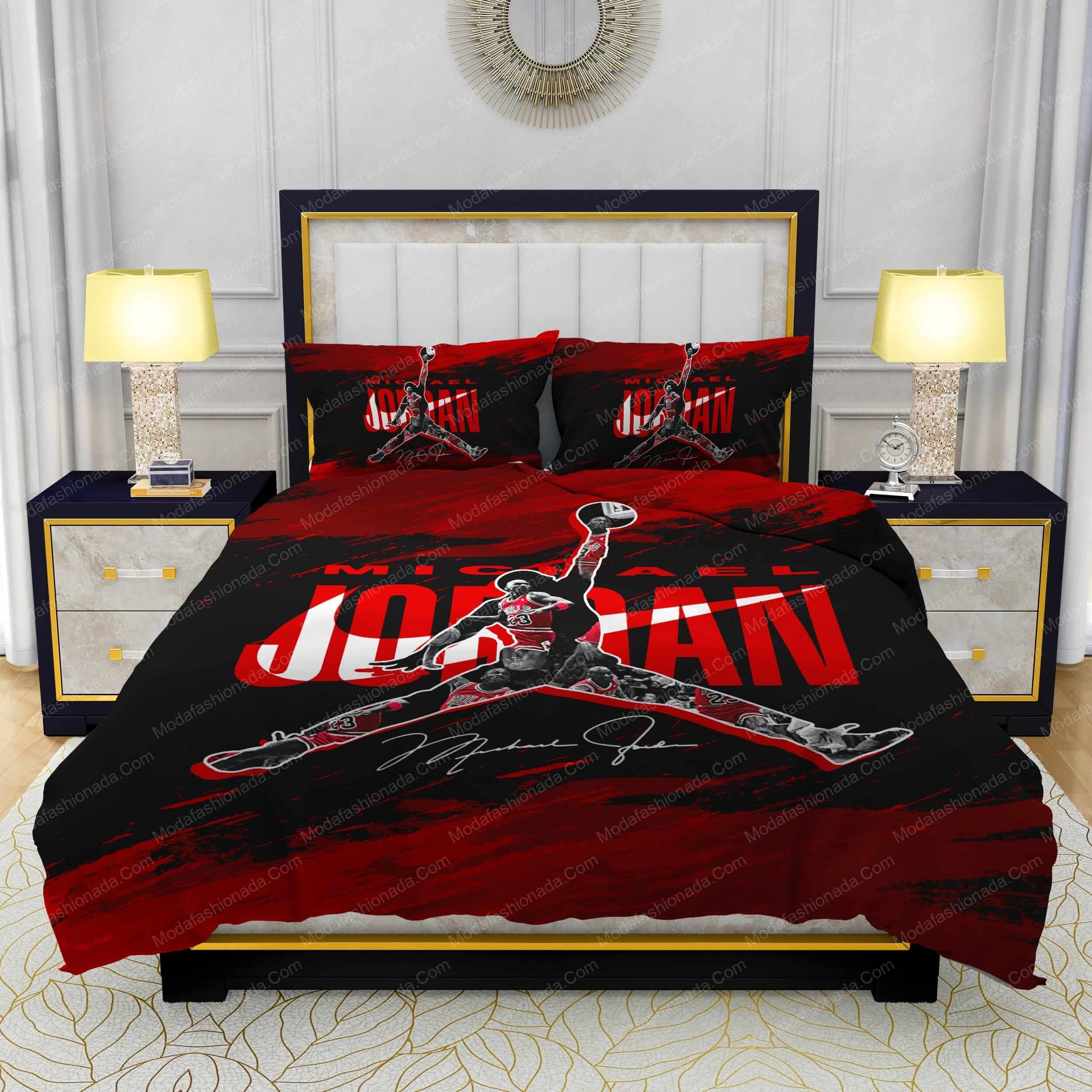 Michael Jordan Nike Red And Black Background Bedding Sets - Modafashionada.Com