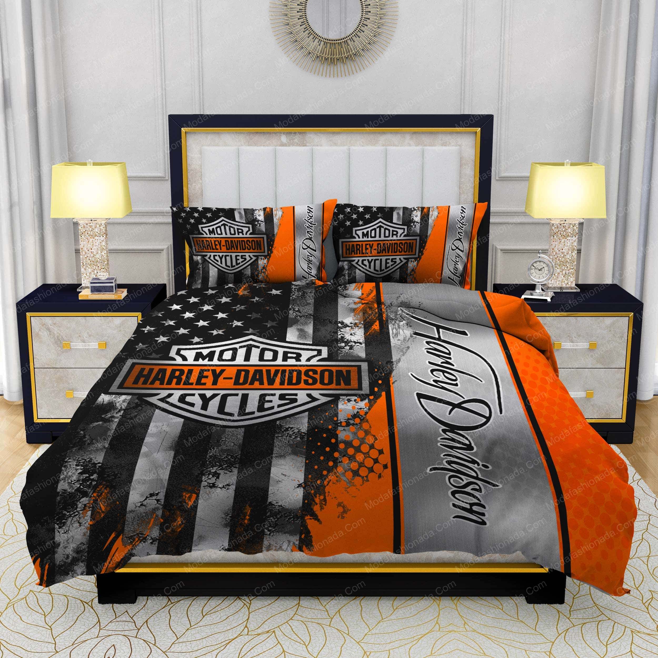 Harley-Davidson Logo American Flag Bedding Sets - Modafashionada.Com Harley-Davidson Logo American Flag Bedding Sets - Modafashionada.Com