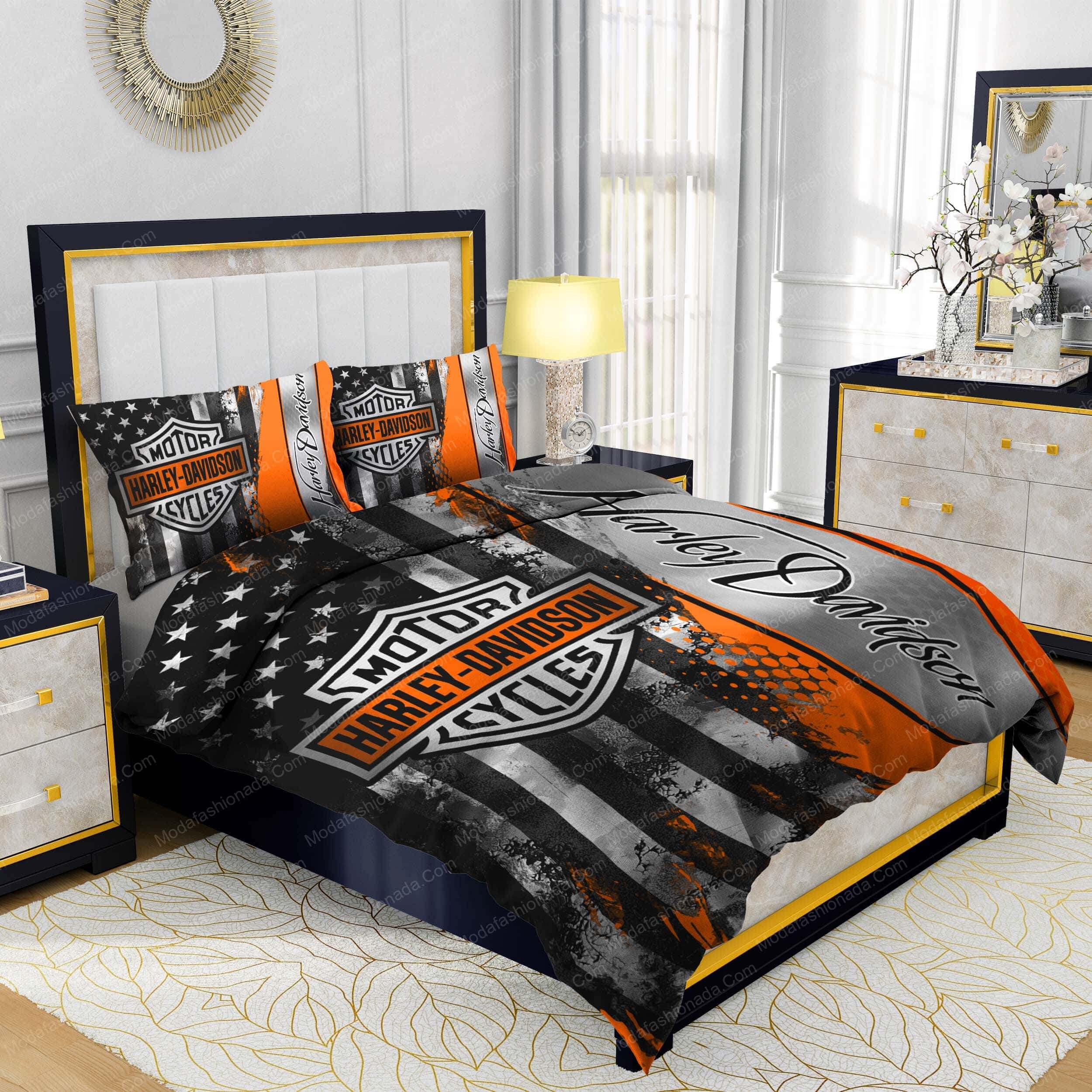 Harley-Davidson Logo American Flag Bedding Sets - Modafashionada.Com Harley-Davidson Logo American Flag Bedding Sets - Modafashionada.Com