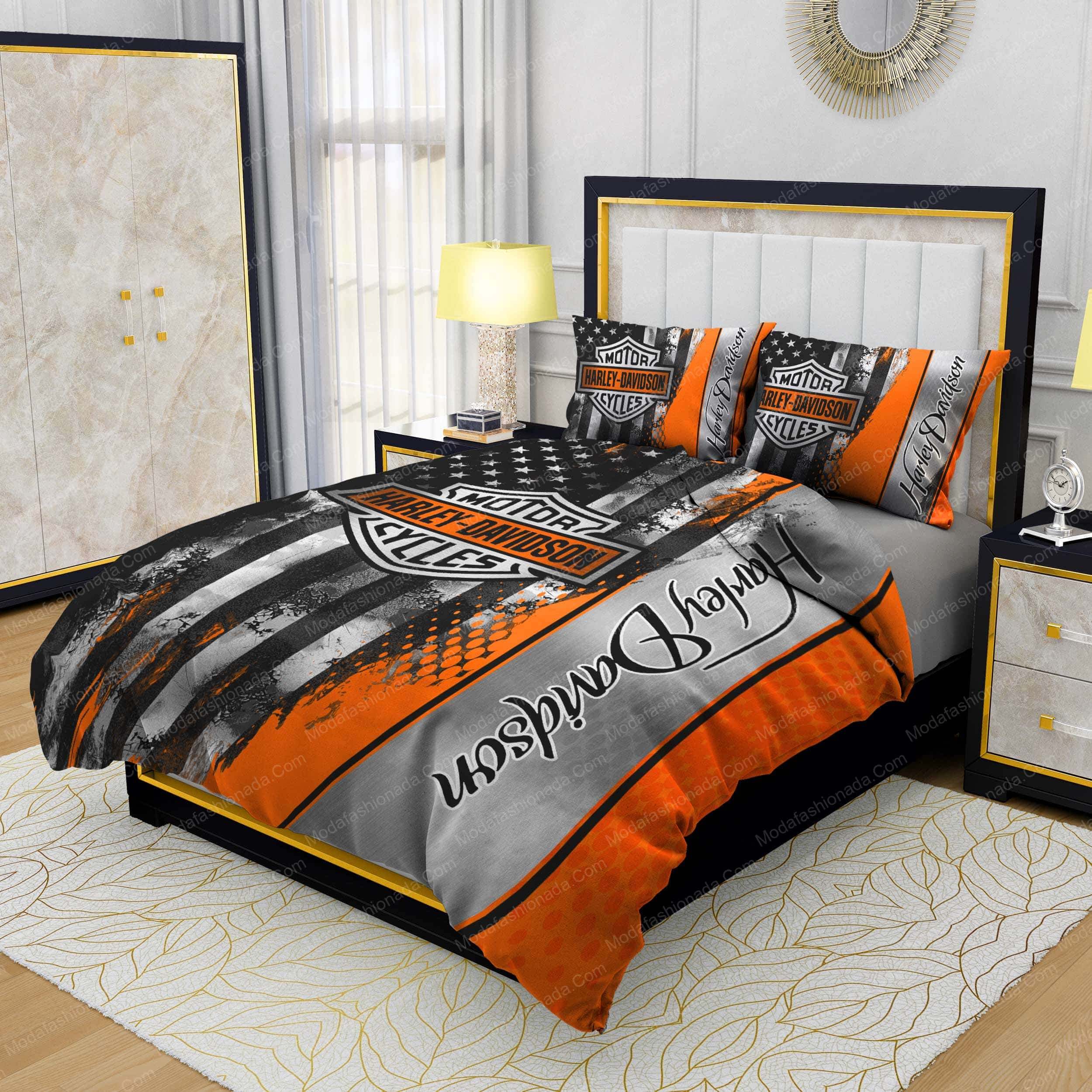 Harley-Davidson Logo American Flag Bedding Sets - Modafashionada.Com Harley-Davidson Logo American Flag Bedding Sets - Modafashionada.Com