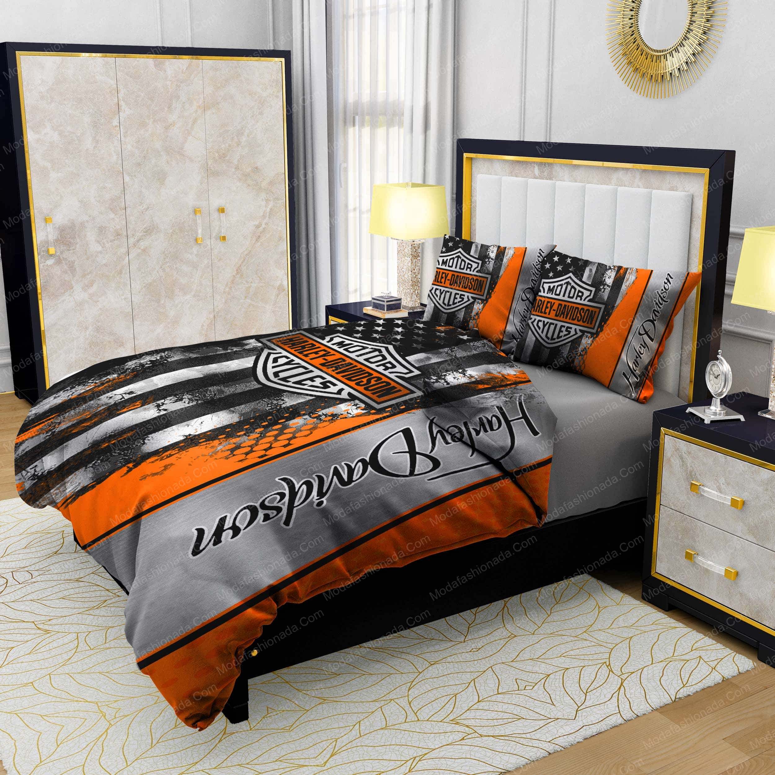 Harley-Davidson Logo American Flag Bedding Sets - Modafashionada.Com Harley-Davidson Logo American Flag Bedding Sets - Modafashionada.Com
