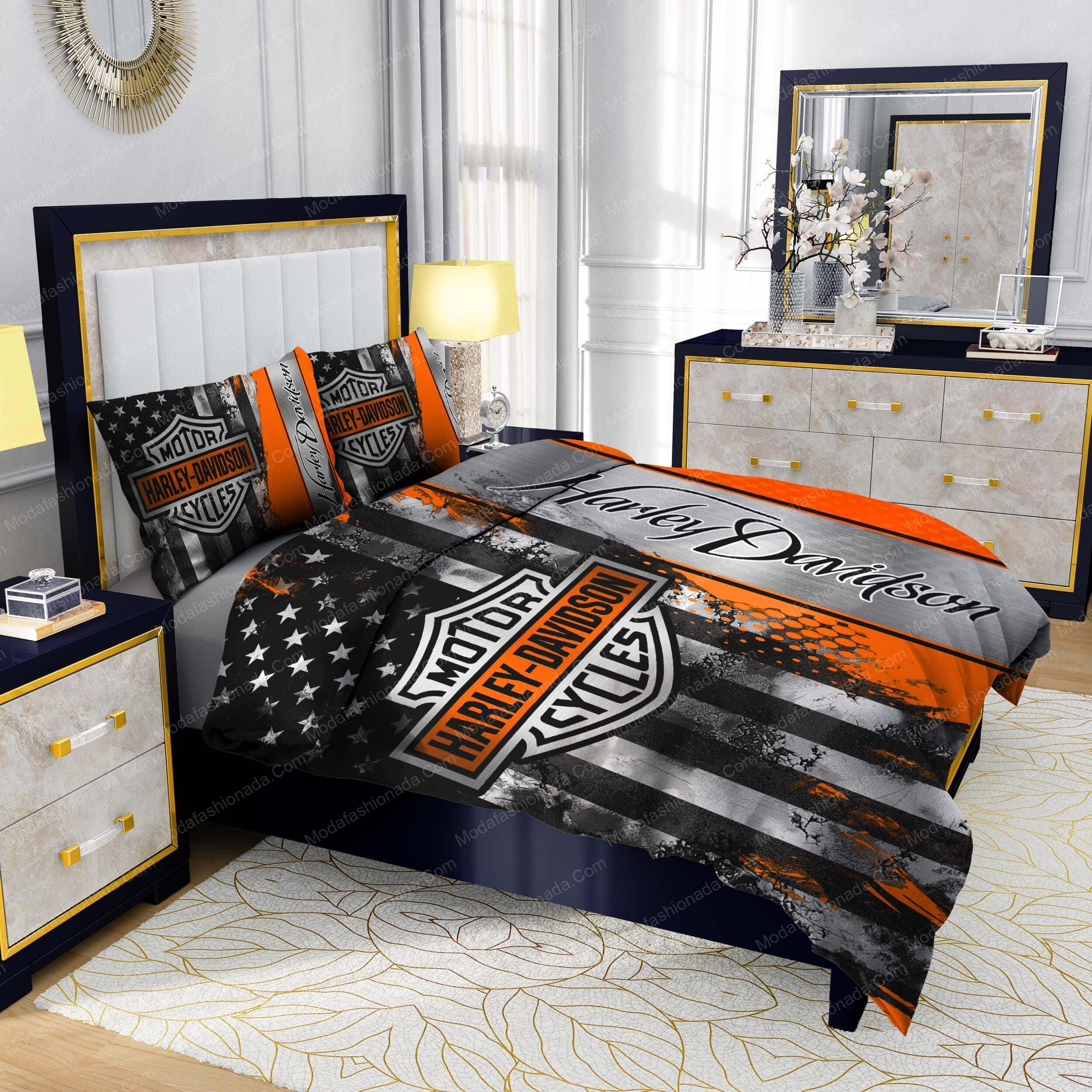 Harley-Davidson Logo American Flag Bedding Sets - Modafashionada.Com Harley-Davidson Logo American Flag Bedding Sets - Modafashionada.Com