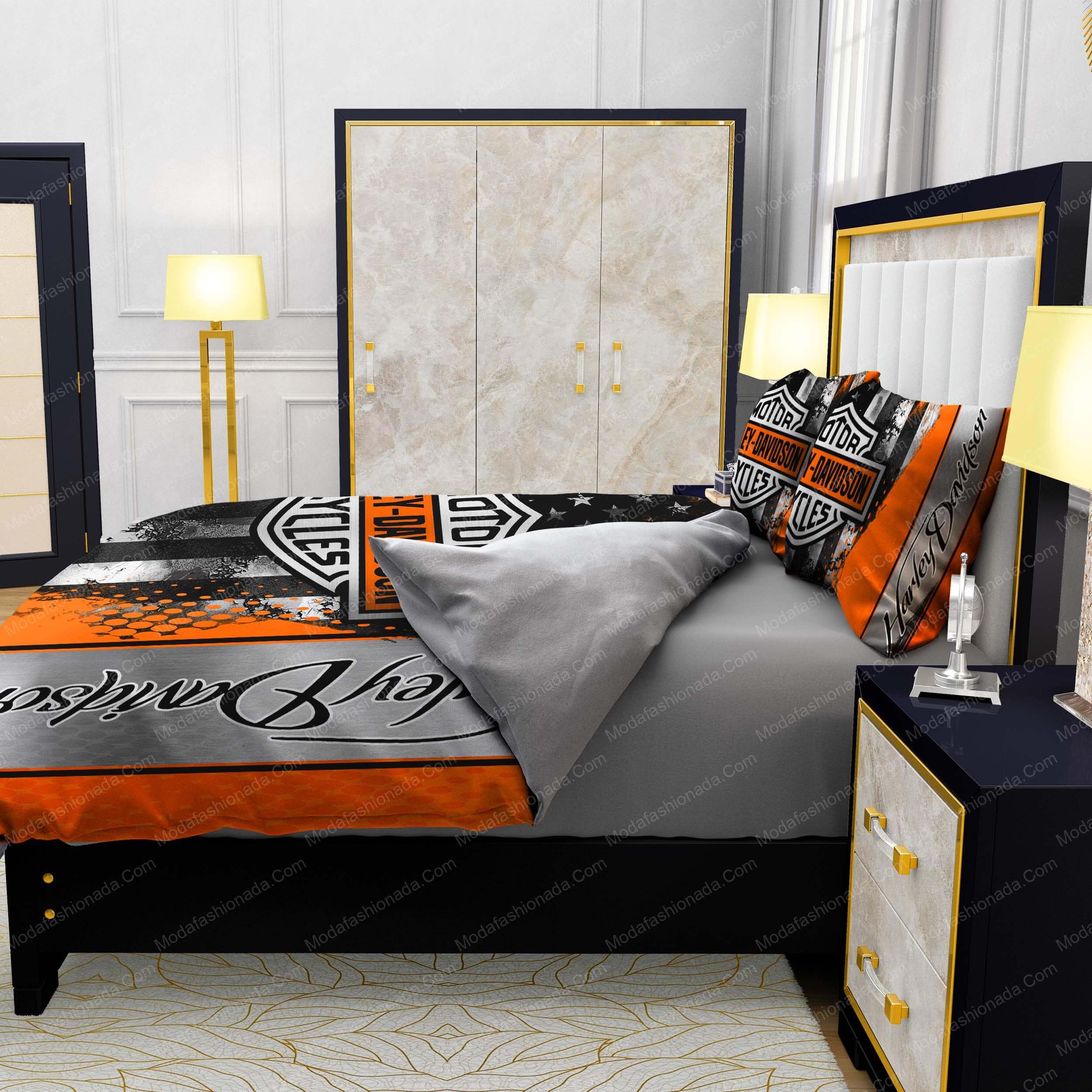 Harley-Davidson Logo American Flag Bedding Sets - Modafashionada.Com Harley-Davidson Logo American Flag Bedding Sets - Modafashionada.Com