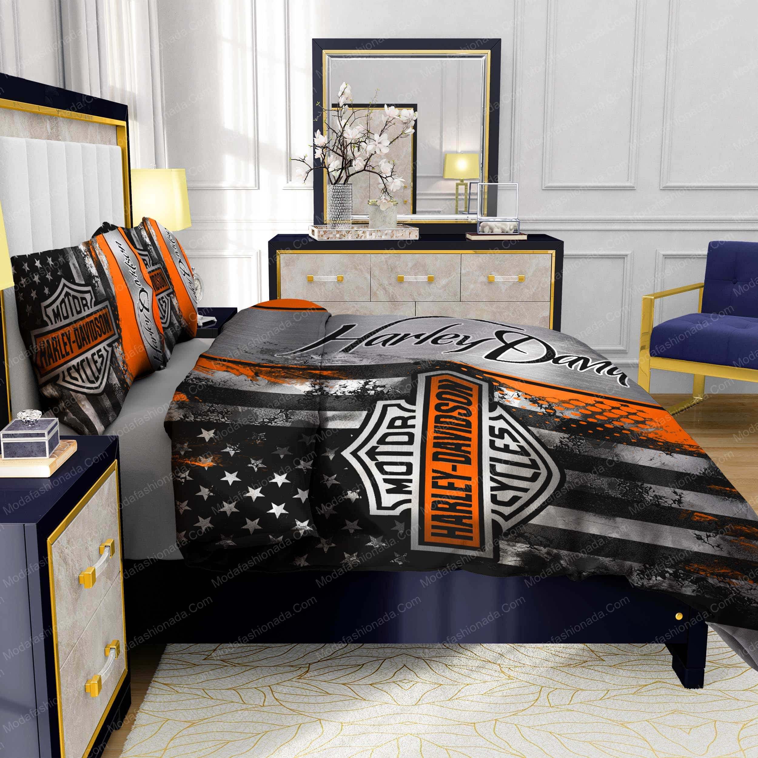 Harley-Davidson Logo American Flag Bedding Sets - Modafashionada.Com Harley-Davidson Logo American Flag Bedding Sets - Modafashionada.Com