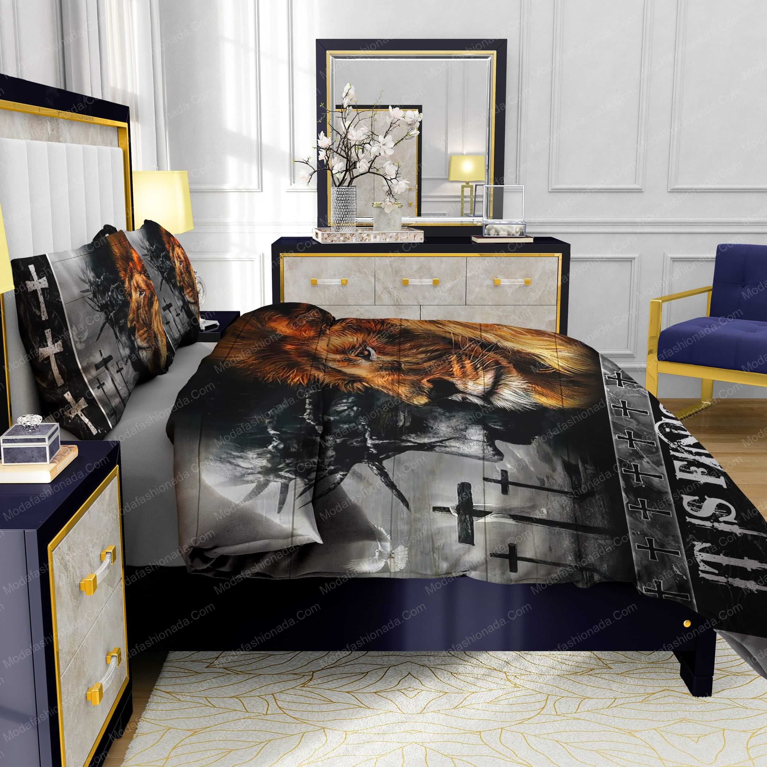 Jesus Three Crucifix Crosses Lion Bedding Sets - Modafashionada.Com Jesus Three Crucifix Crosses Lion Bedding Sets - Modafashionada.Com