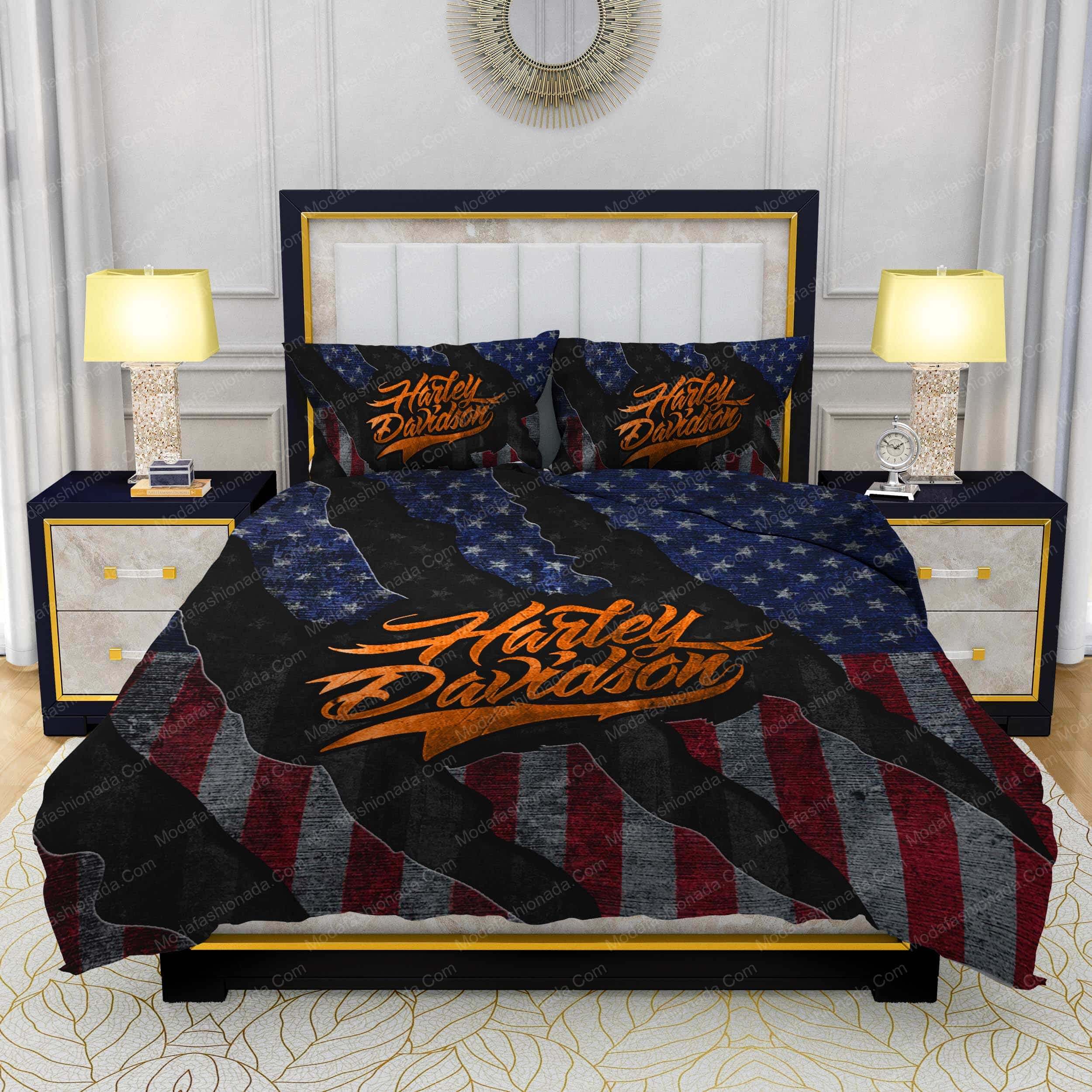 Harley-Davidson American Flag Retro Vintage Style Bedding Sets - Modafashionada.Com Harley-Davidson American Flag Retro Vintage Style Bedding Sets - Modafashionada.Com