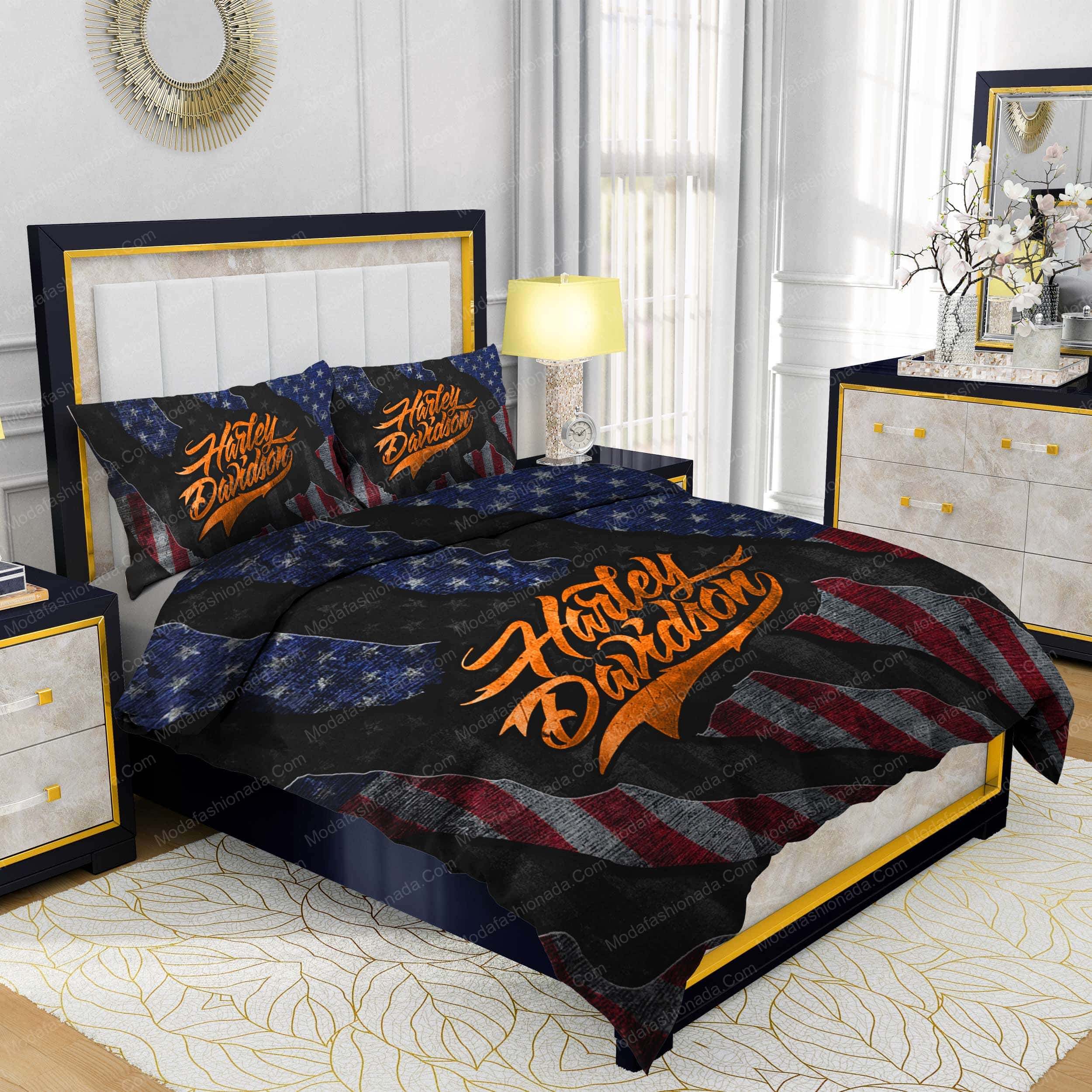 Harley-Davidson American Flag Retro Vintage Style Bedding Sets - Modafashionada.Com Harley-Davidson American Flag Retro Vintage Style Bedding Sets - Modafashionada.Com