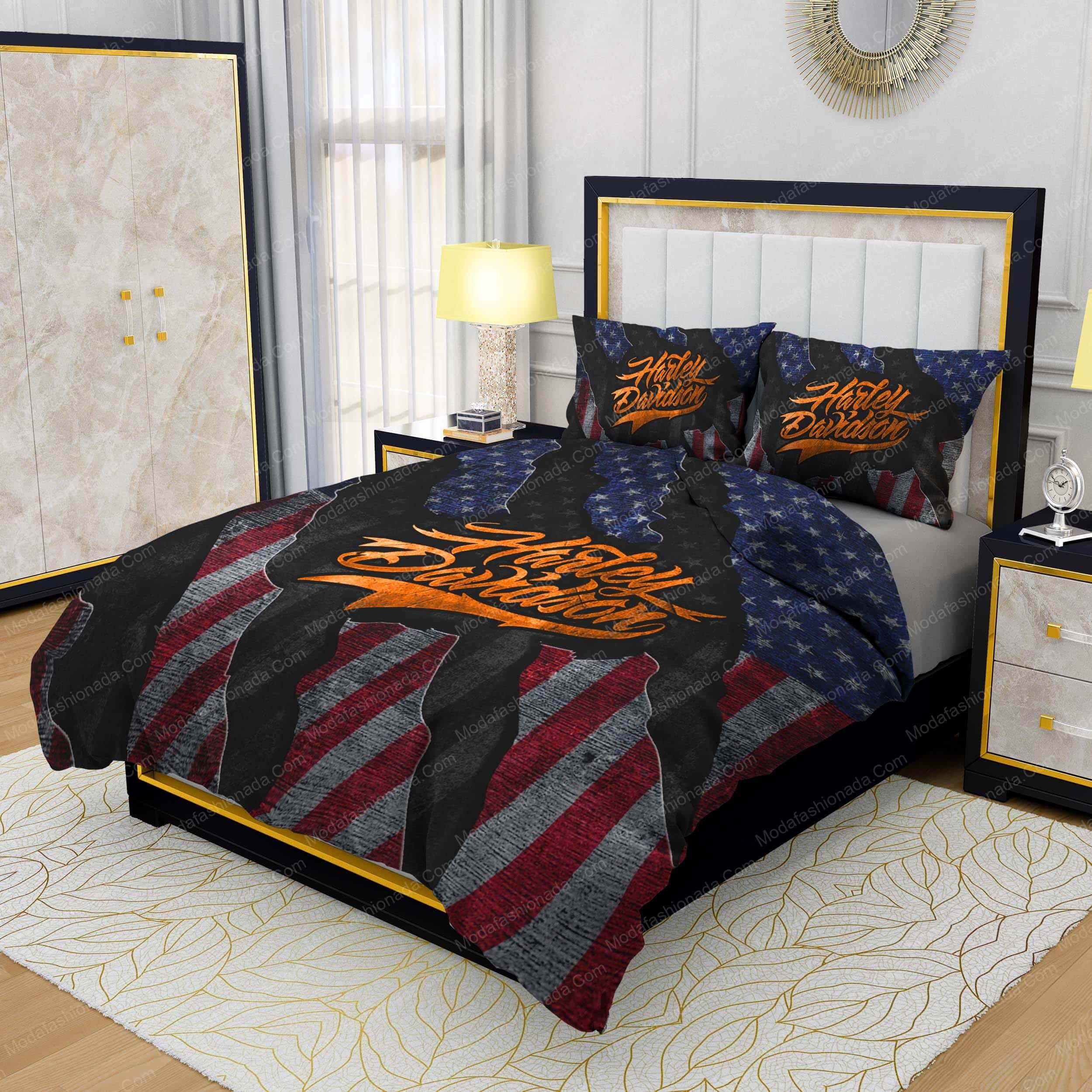 Harley-Davidson American Flag Retro Vintage Style Bedding Sets - Modafashionada.Com Harley-Davidson American Flag Retro Vintage Style Bedding Sets - Modafashionada.Com