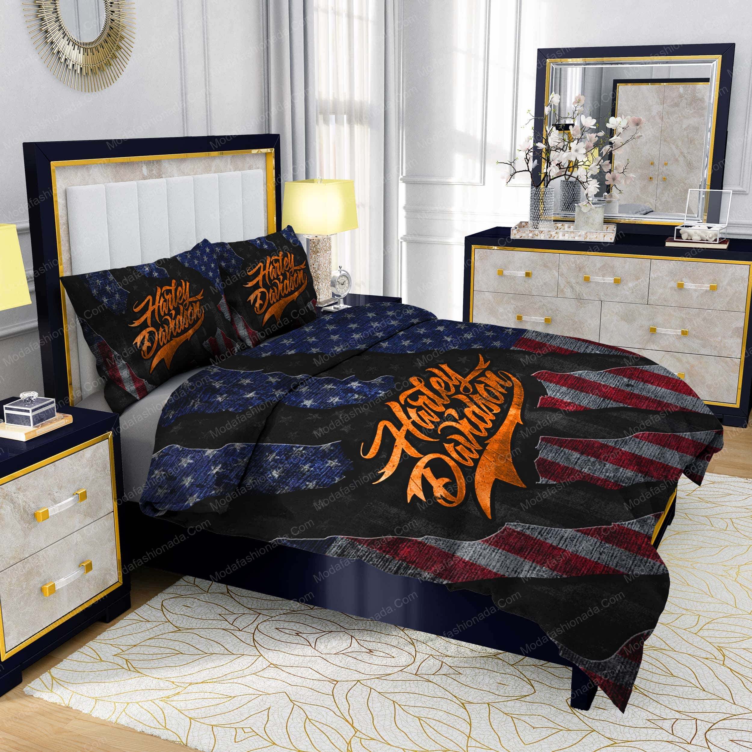 Harley-Davidson American Flag Retro Vintage Style Bedding Sets - Modafashionada.Com Harley-Davidson American Flag Retro Vintage Style Bedding Sets - Modafashionada.Com