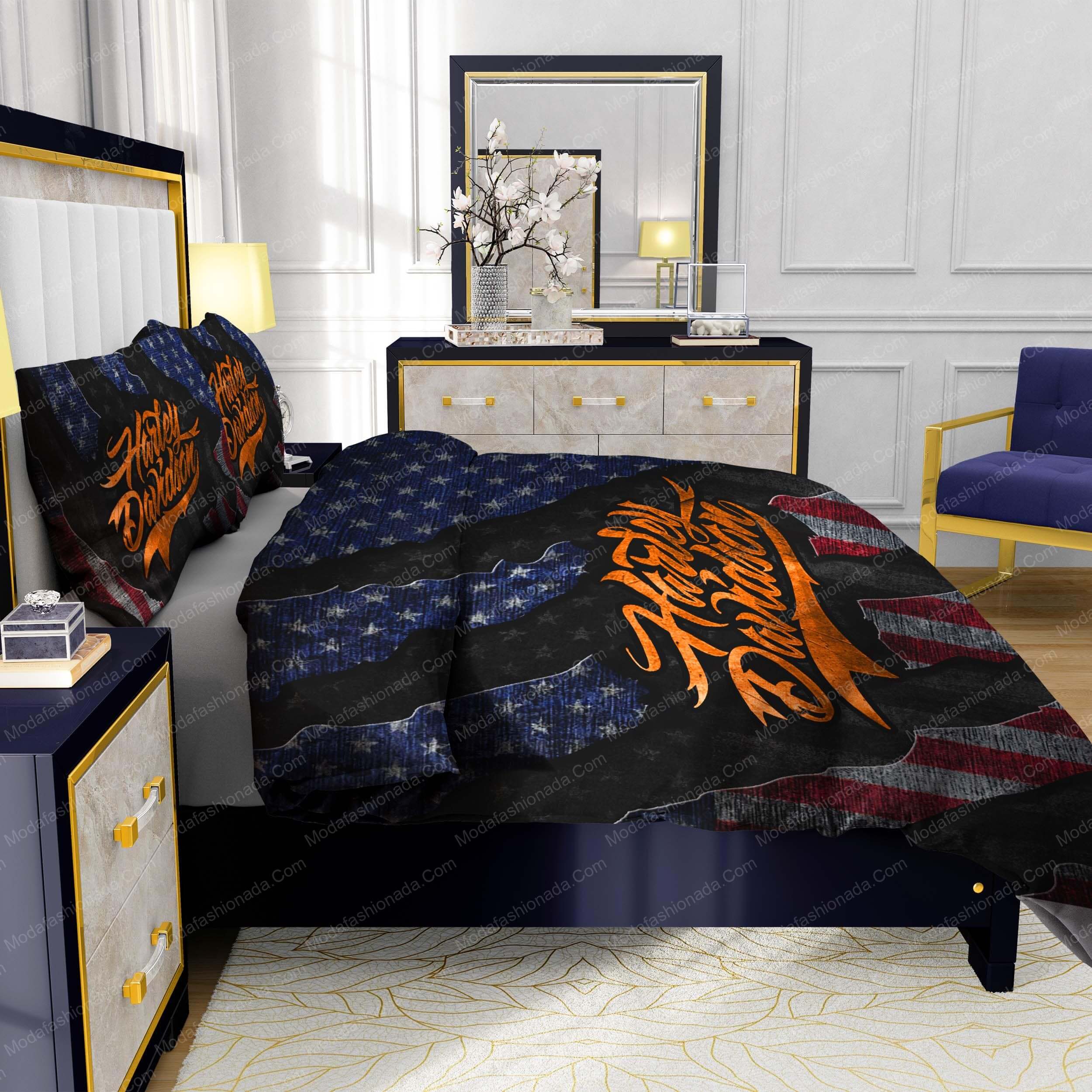 Harley-Davidson American Flag Retro Vintage Style Bedding Sets - Modafashionada.Com Harley-Davidson American Flag Retro Vintage Style Bedding Sets - Modafashionada.Com