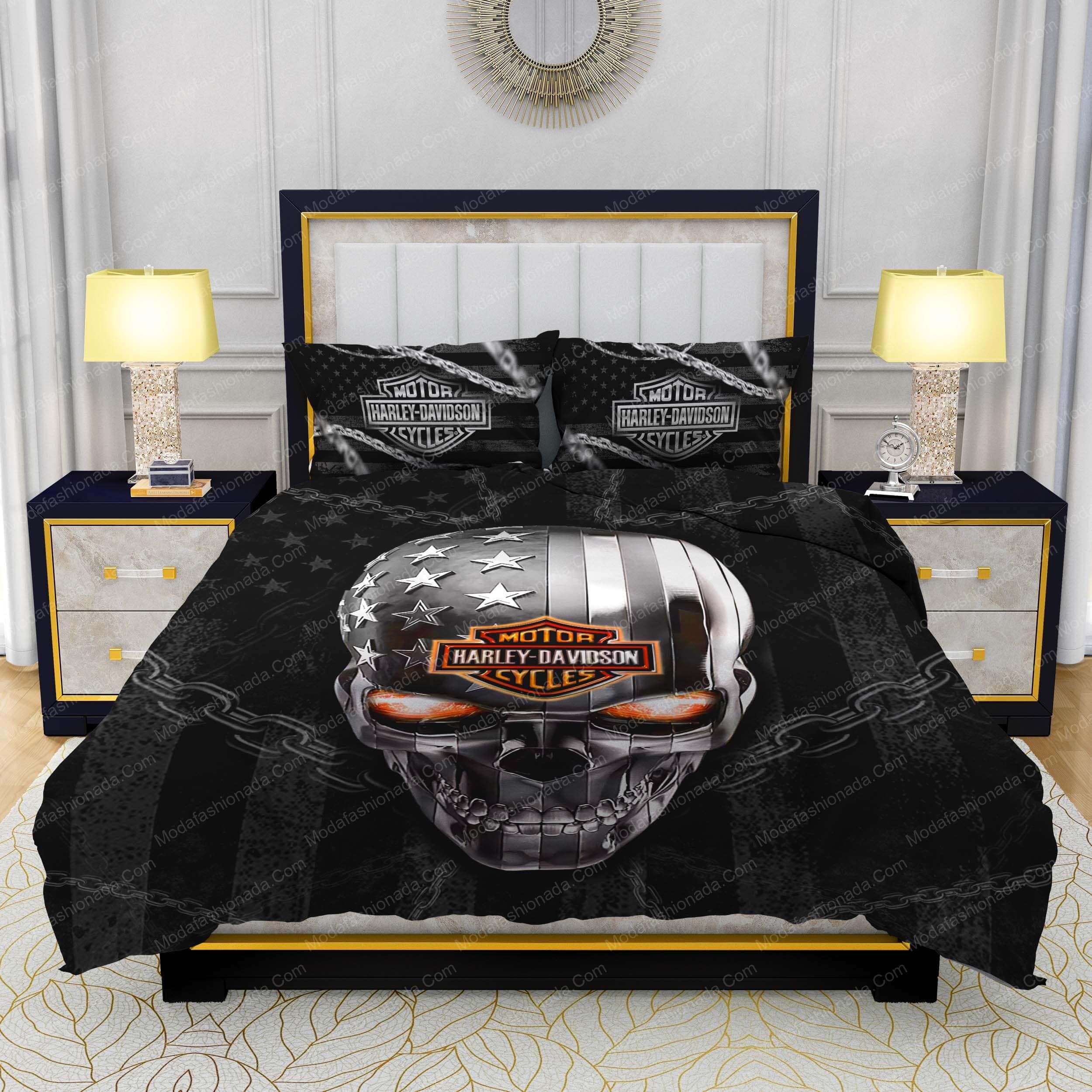 Harley-Davidson Metallic Skull American Flag Bedding Sets - Modafashionada.Com Harley-Davidson Metallic Skull American Flag Bedding Sets - Modafashionada.Com