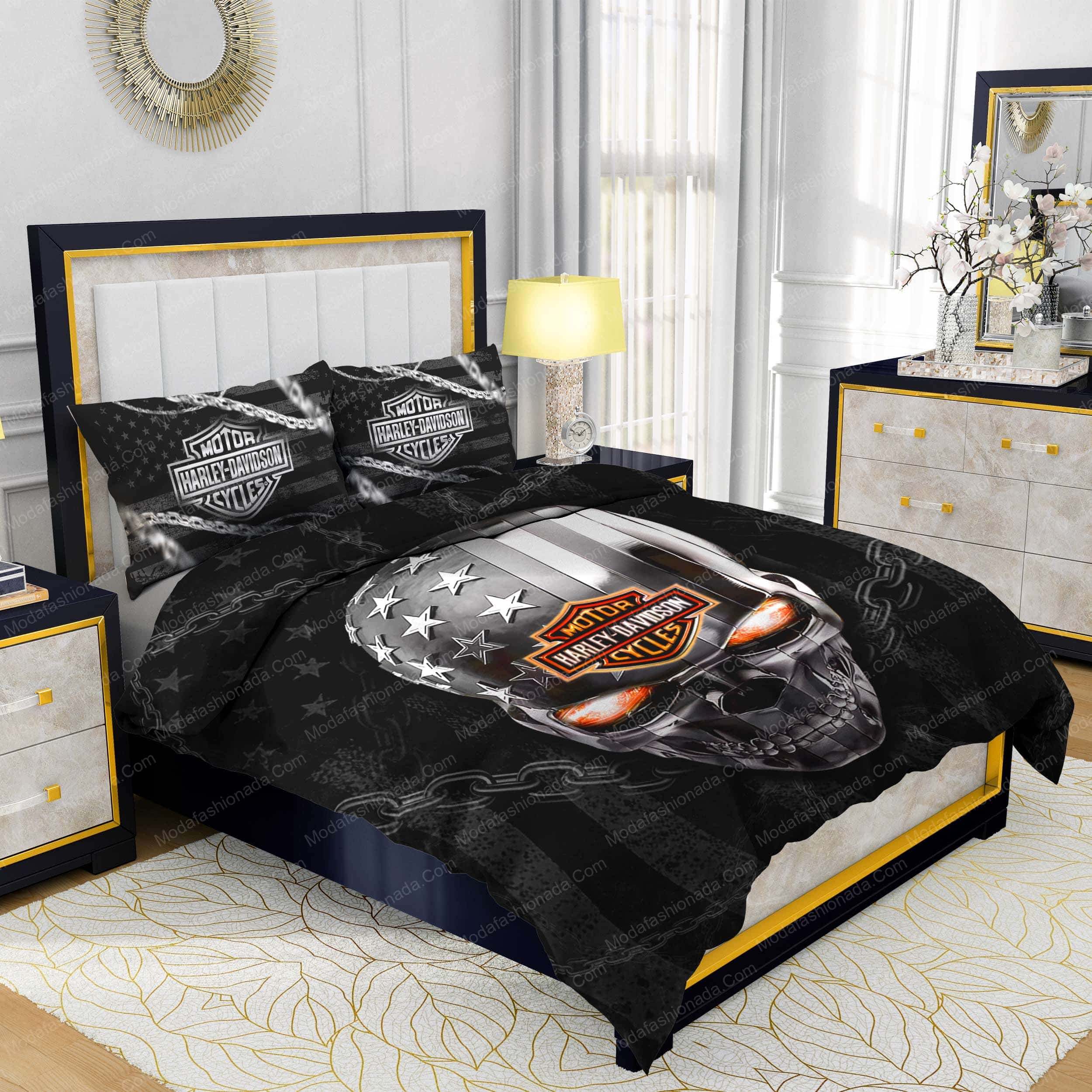 Harley-Davidson Metallic Skull American Flag Bedding Sets - Modafashionada.Com Harley-Davidson Metallic Skull American Flag Bedding Sets - Modafashionada.Com