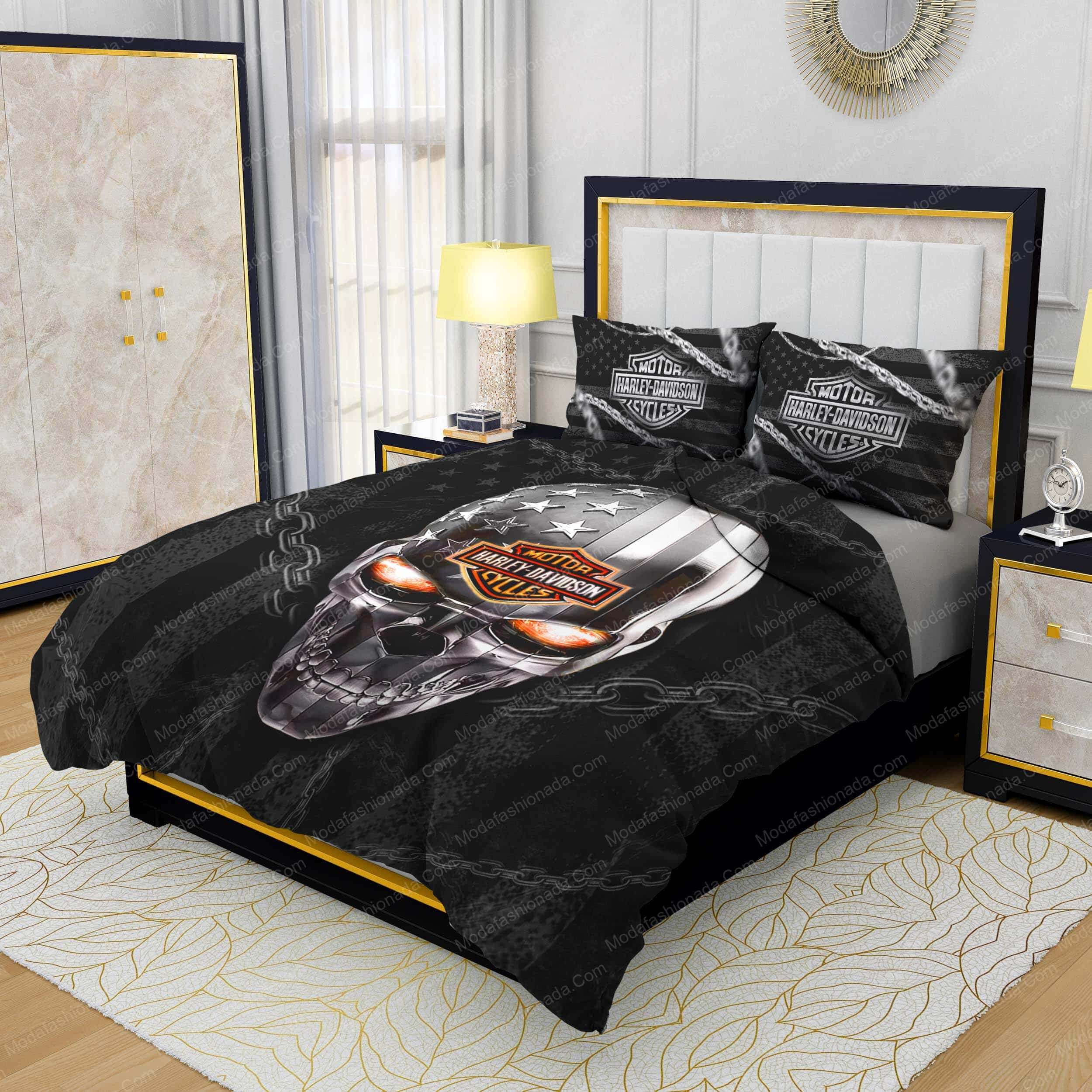 Harley-Davidson Metallic Skull American Flag Bedding Sets - Modafashionada.Com Harley-Davidson Metallic Skull American Flag Bedding Sets - Modafashionada.Com