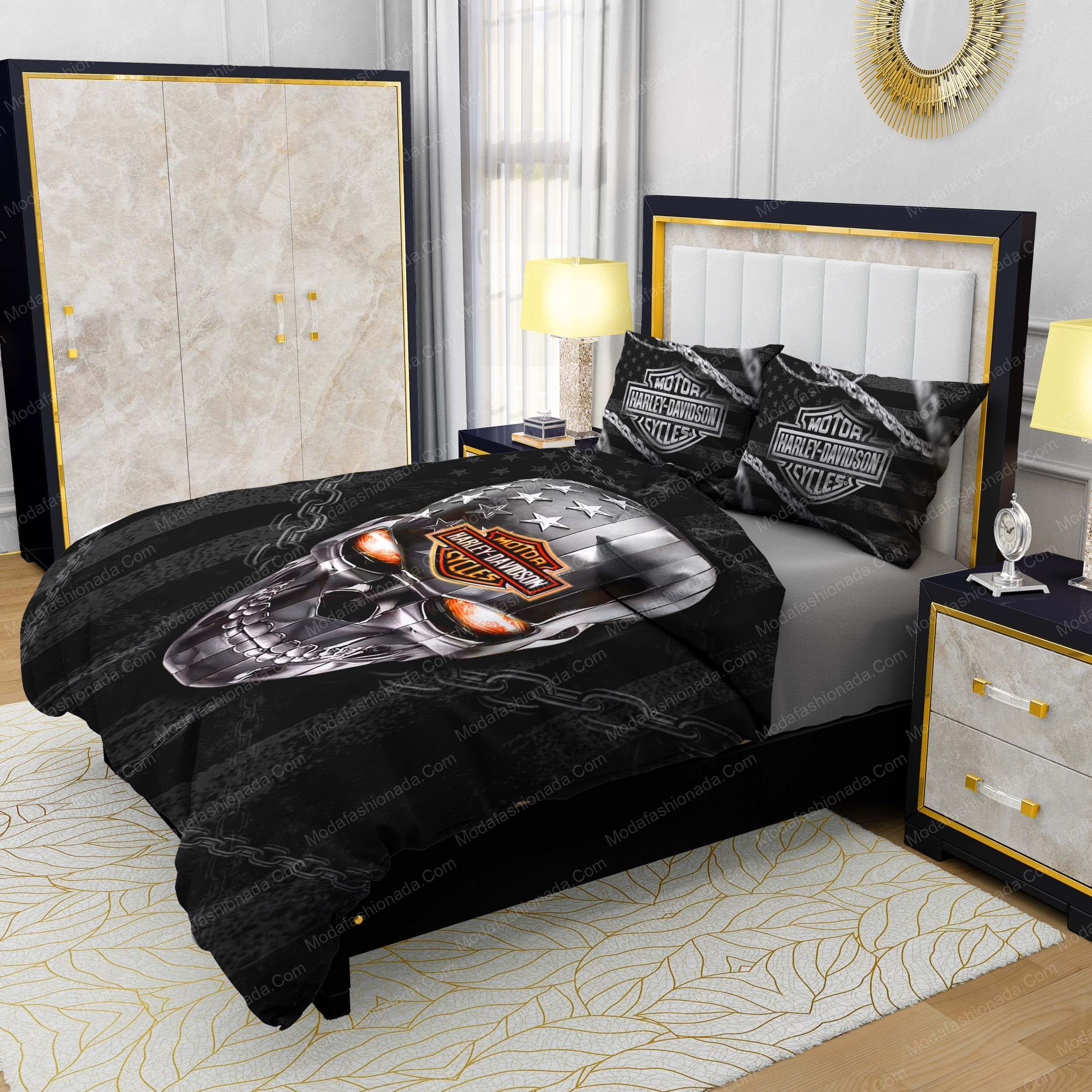 Harley-Davidson Metallic Skull American Flag Bedding Sets - Modafashionada.Com Harley-Davidson Metallic Skull American Flag Bedding Sets - Modafashionada.Com