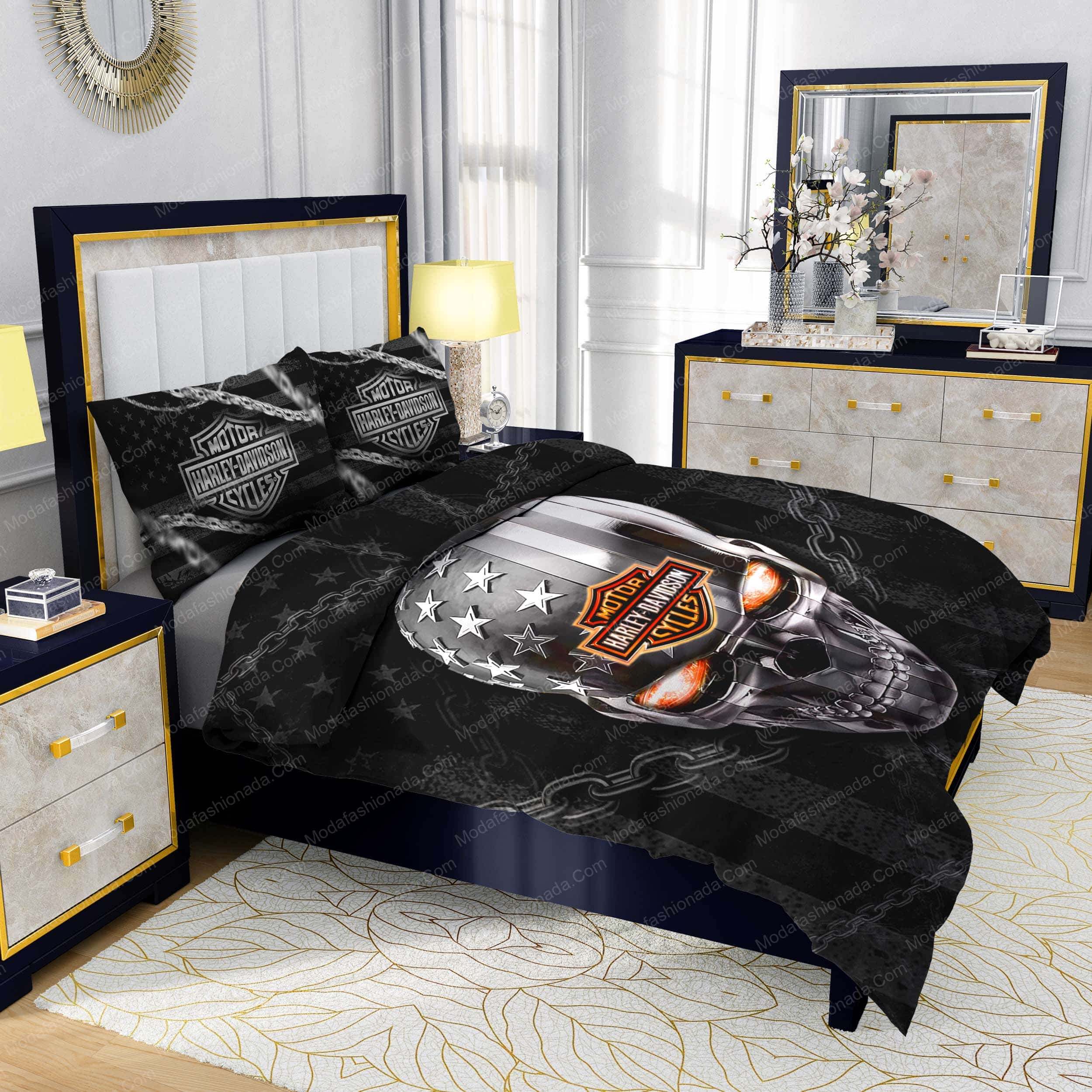 Harley-Davidson Metallic Skull American Flag Bedding Sets - Modafashionada.Com Harley-Davidson Metallic Skull American Flag Bedding Sets - Modafashionada.Com