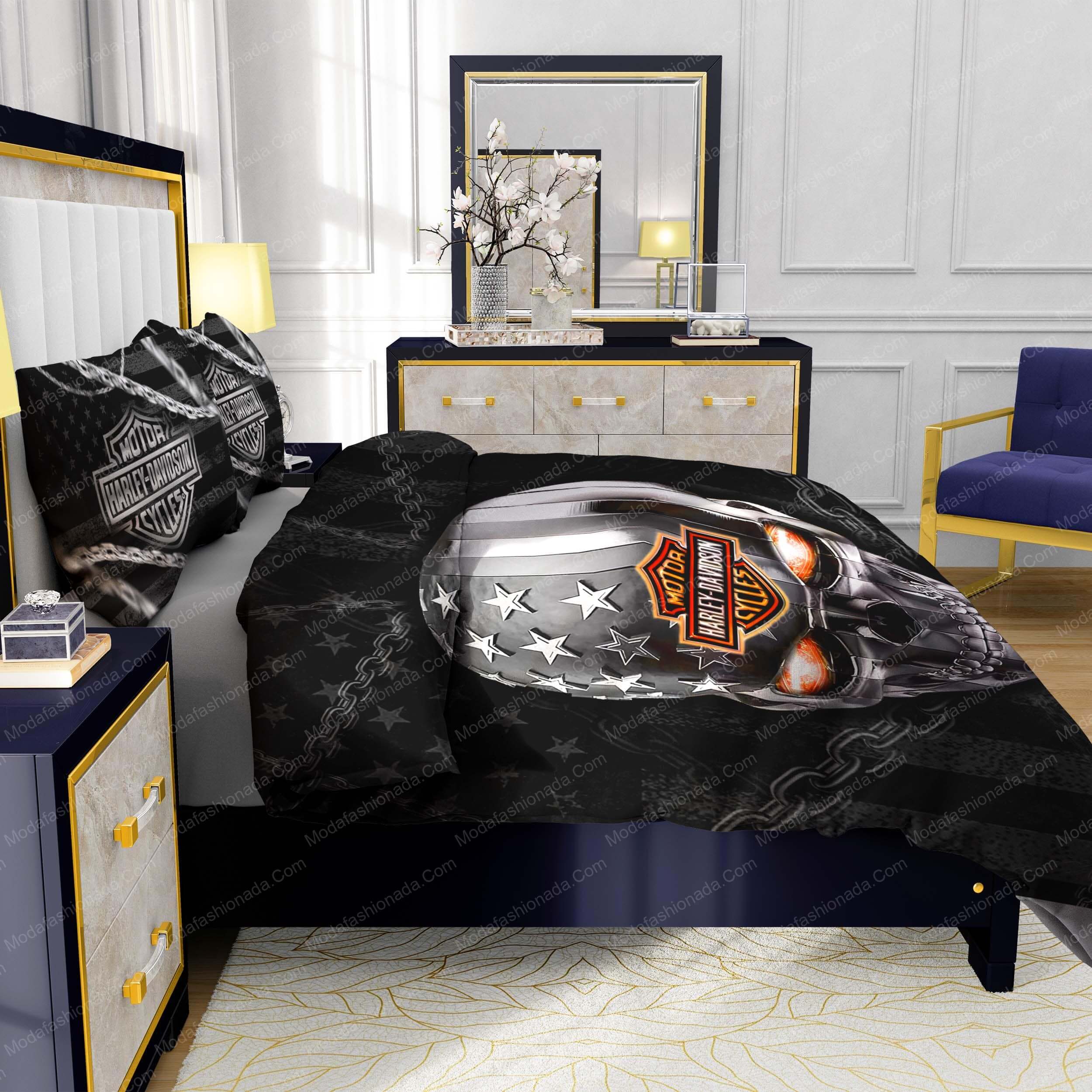 Harley-Davidson Metallic Skull American Flag Bedding Sets - Modafashionada.Com Harley-Davidson Metallic Skull American Flag Bedding Sets - Modafashionada.Com