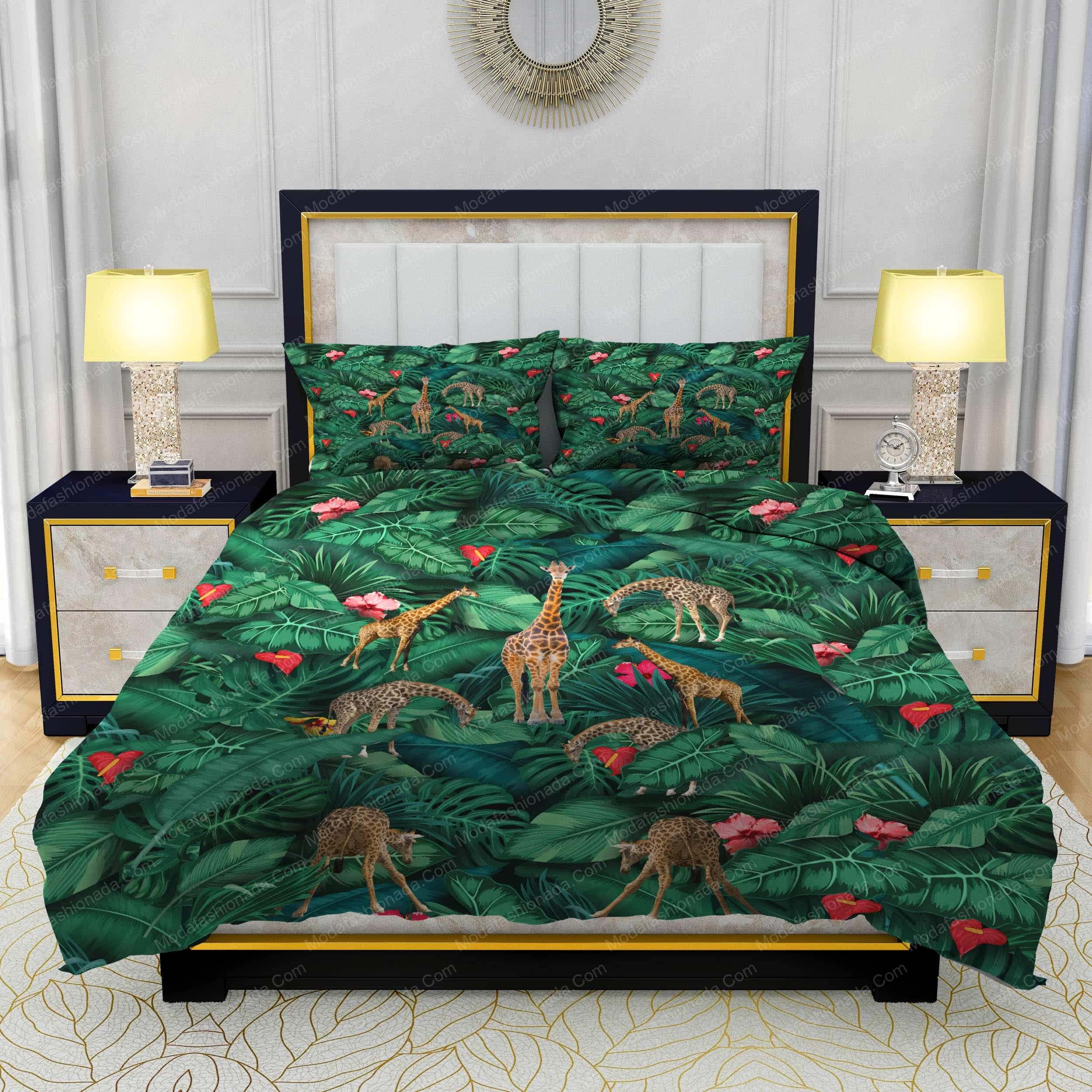 Giraffe And Flower Green Leaves Bedding Sets - Modafashionada.Com