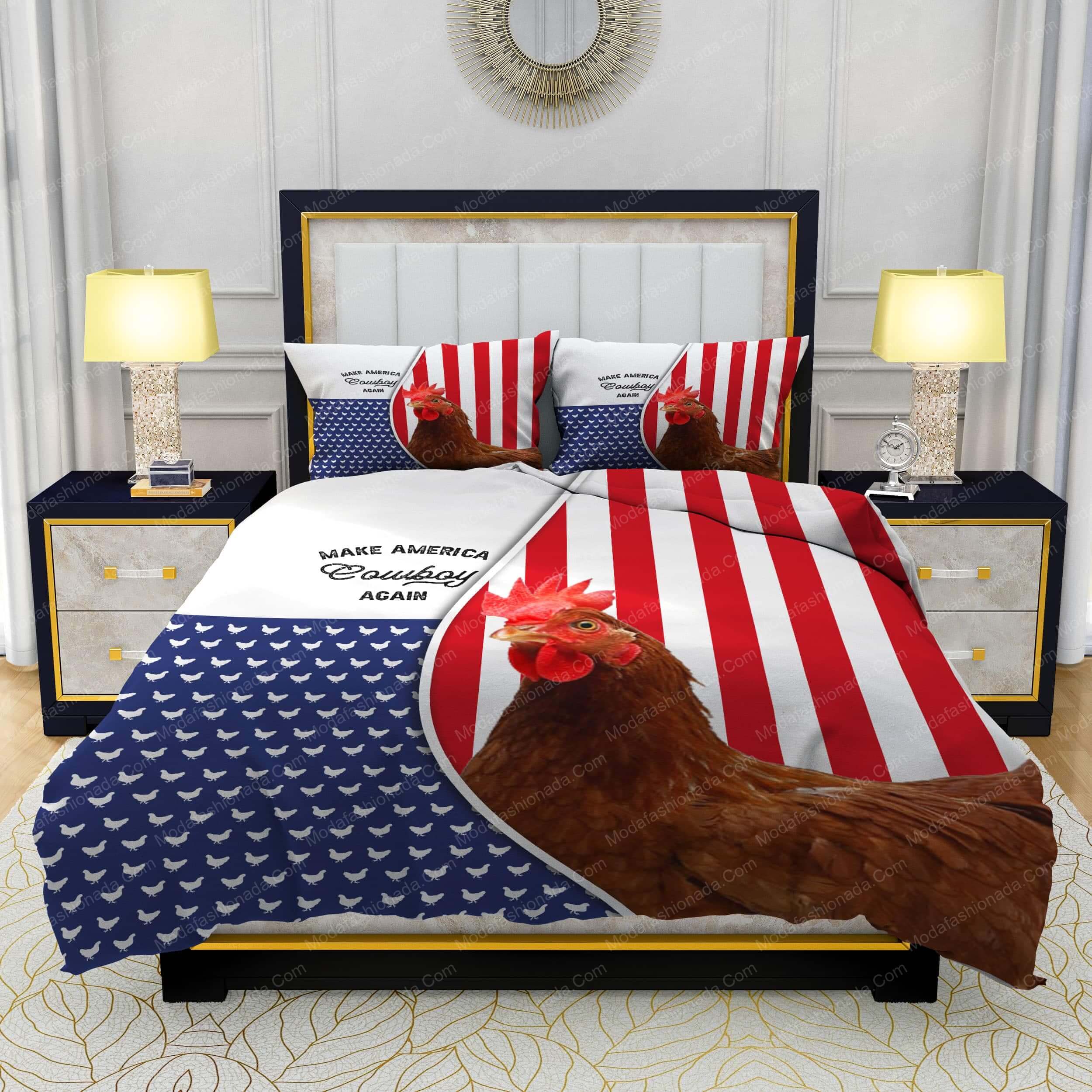 Independence Day Chicken Rooster Make America Cowboy Again With American Flag Bedding Sets - Modafashionada.Com