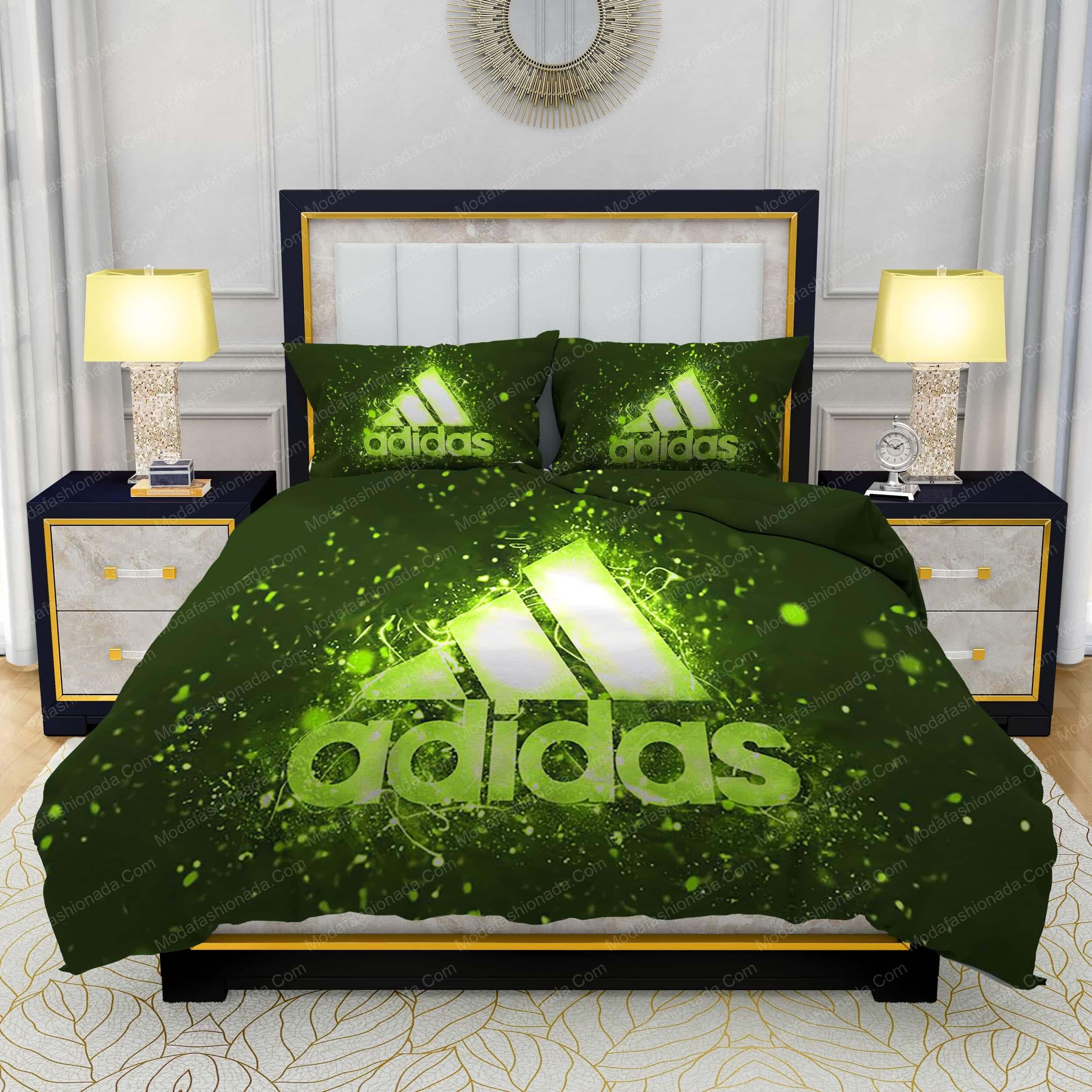 Neon Lights Adidas Logo Bedding Sets Bed Sets, Bedroom Sets,