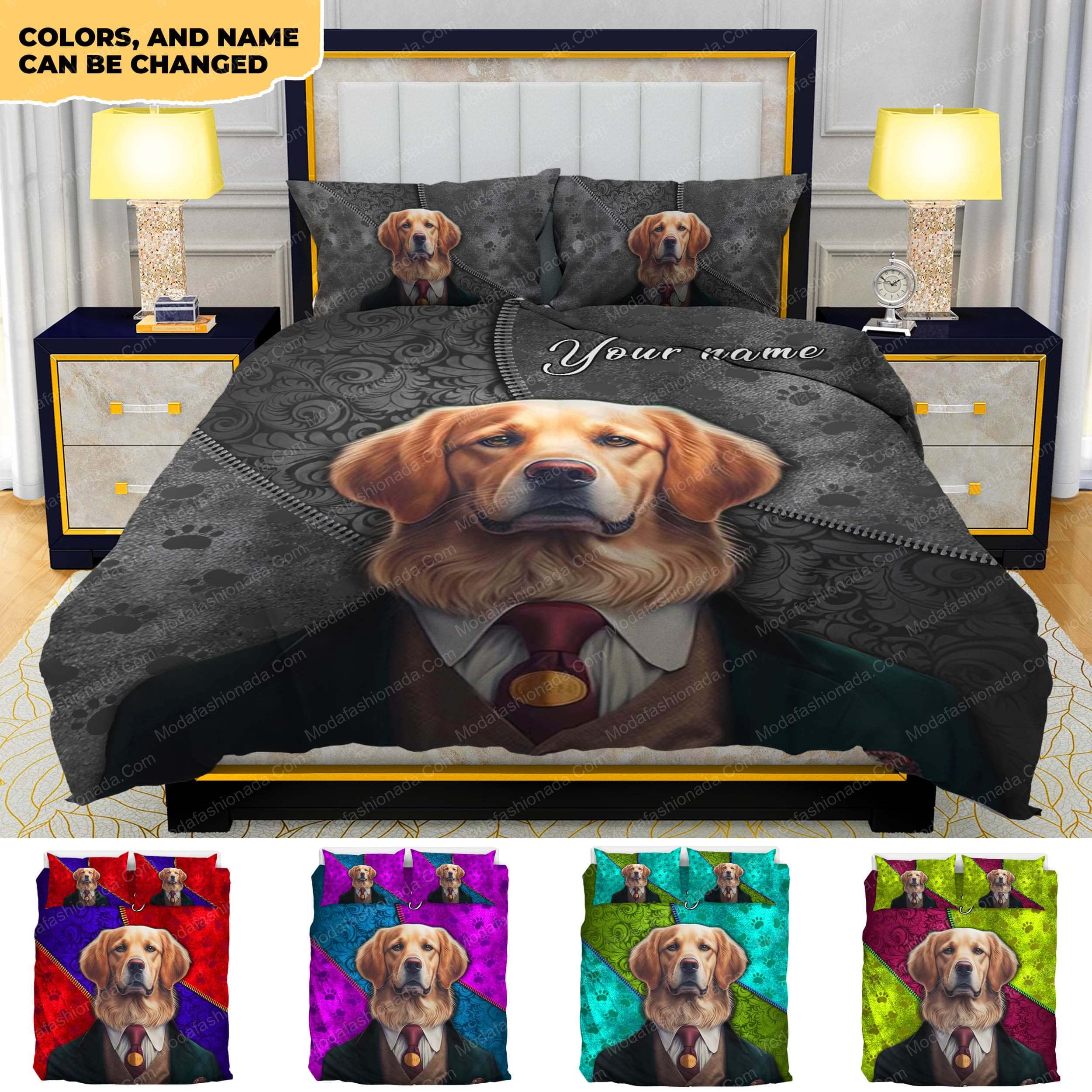Personalized Funny Golden Retriever Wearing Luxury Vest Bedding Sets
