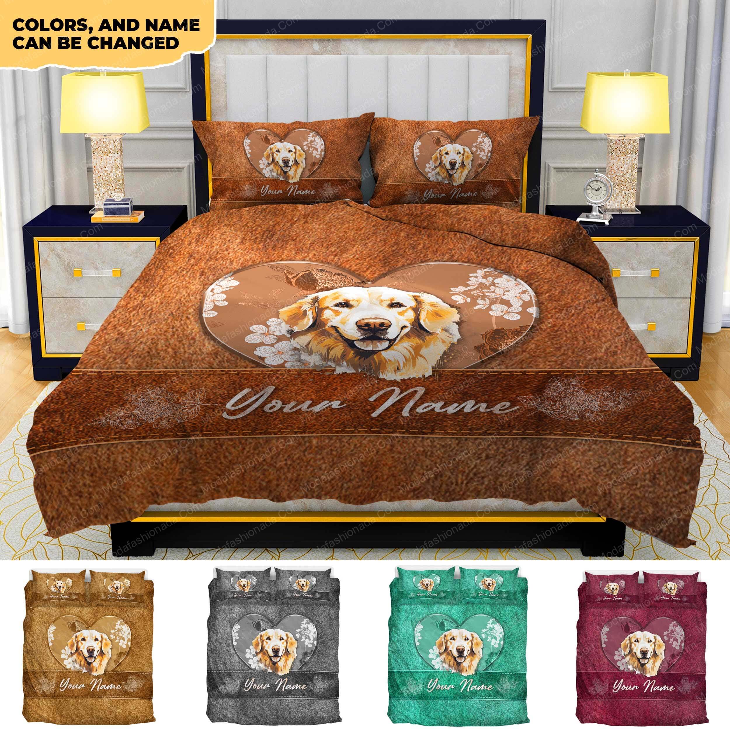 Personalized Golden Retriever Bedding Set Gift For Dog Dad Dog Mom