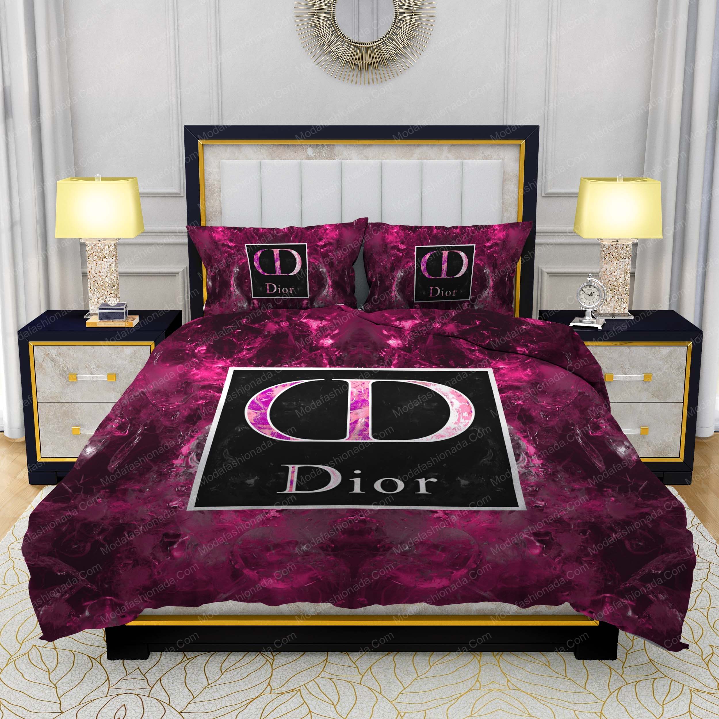 Dior Striking Pink And Black Luxurious Bedding Sets