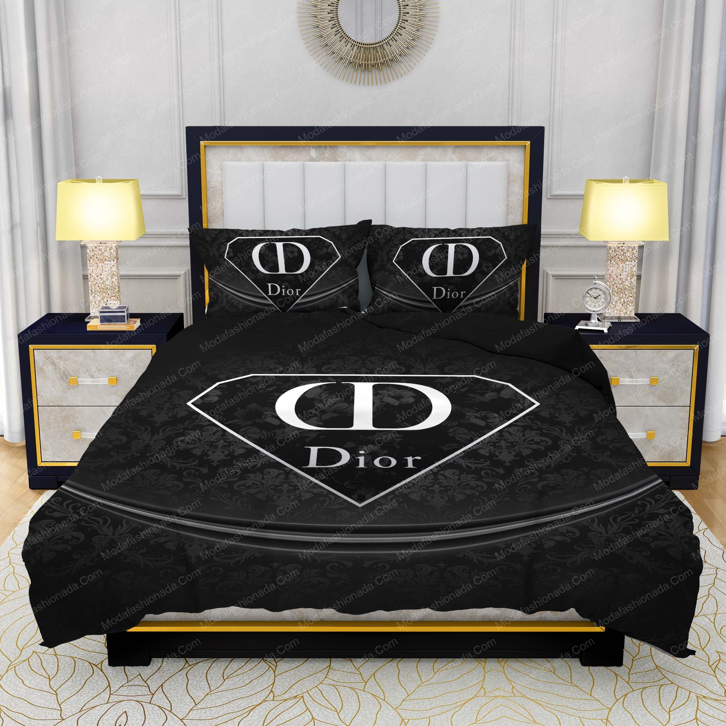 Luxury Black With White Dior Logo Diamond Style Bedding Sets