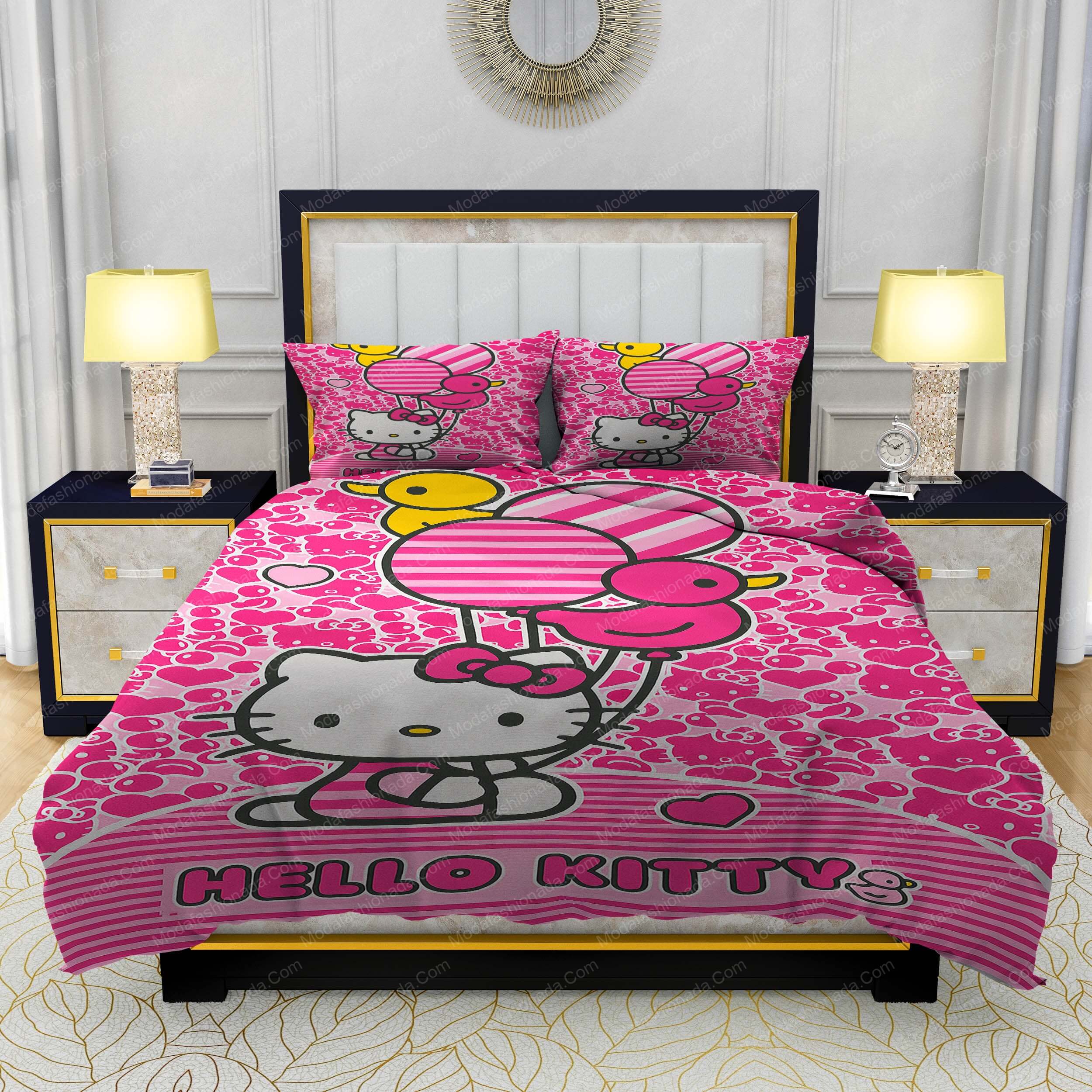 Hello Kitty Pink Balloon Hearts Bedding Sets Cute Cartoon
